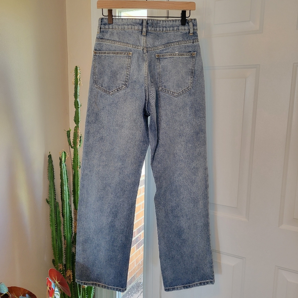 Pretty Little Thing Distressed Wide Leg Boyfriend Jeans, Size 8 100% Cotton - Picture 6 of 9